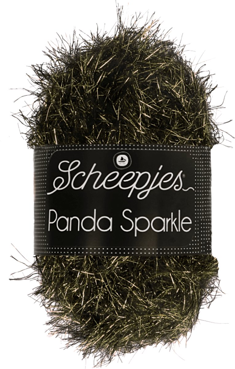 SCHEEPJES PANDA SPARKLE 354 GOLDENITE [ ZWART GEEL ] PAK MET 5 BOLLEN a 100 GRAM.